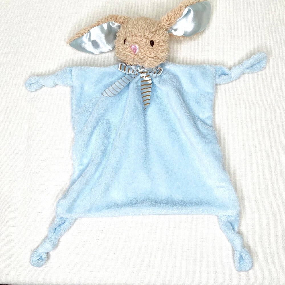 Dandee Baby Lovey Blanket Blue Bunny Rabbit Satin Ears Rattle Knotted Corners